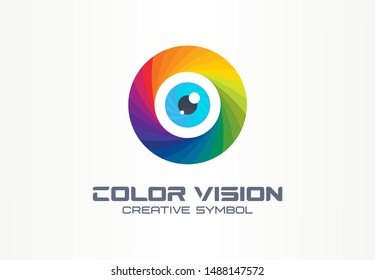 Color vision, circle eye creative symbol concept. Colorful iris lens, security, rainbow abstract business logo idea. Focus, spectrum icon. Corporate identity logotype, company graphic design tamplate