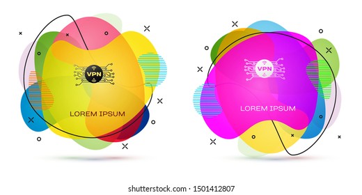 Color VPN in circle with microchip circuit icon isolated on white background. Abstract banner with liquid shapes. Vector Illustration