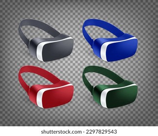 Color VR masks collecion isolated on transparent background. 3d vector clipart