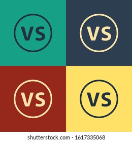 Color VS Versus battle icon isolated on color background. Competition vs match game, martial battle vs sport. Vintage style drawing. Vector Illustration
