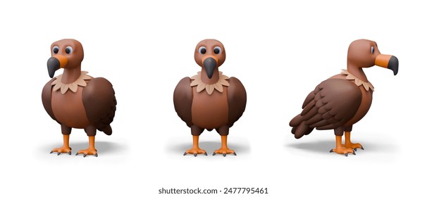 Color vulture in 3D style. Large bird, view from different sides