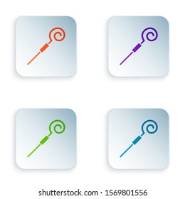 Color Walking stick icon isolated on white background. Happy Saint Patricks day. Set icons in colorful square buttons. Vector Illustration