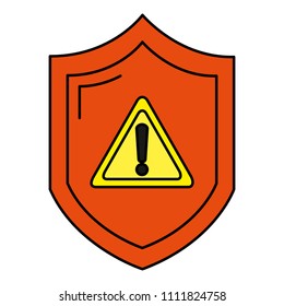 color warning symbol inside security shield protection
