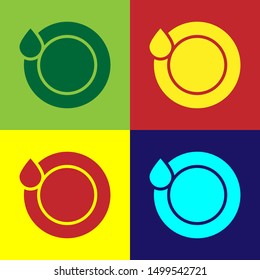 Color Washing dishes icon isolated on color background. Plate and sponge. Cleaning dishes icon. Dishwasher sign. Clean tableware sign.  Vector Illustration