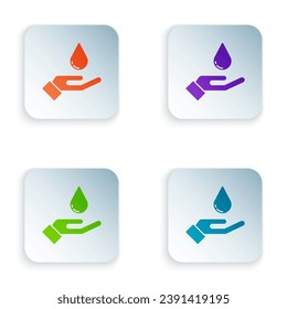 Color Washing hands with soap icon isolated on white background. Washing hands with soap to prevent virus and bacteria. Set colorful icons in square buttons. Vector