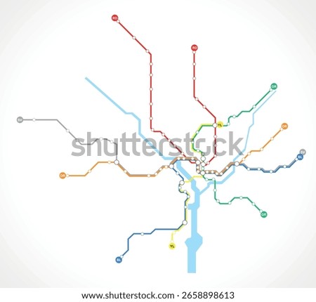 Color Washington DC metro map scheme on white background. Vector information illustration