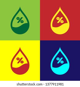 Color Water drop percentage icon isolated on color backgrounds. Humidity analysis. Flat design. Vector Illustration