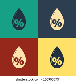 Color Water drop percentage icon isolated on color background. Humidity analysis. Vintage style drawing. Vector Illustration