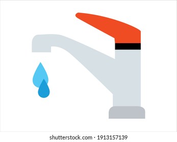 Color water tap icon with drop. Flat design. Vector illustration
