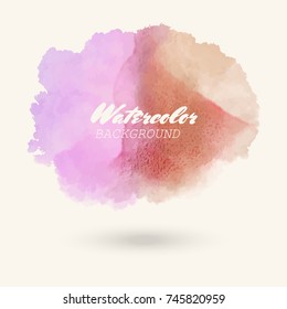 Color watercolor hand drawn isolated wash spot on white background for text design, web. Abstract cold colour brush paint paper grain texture. Sample element for wallpaper, label. Vector illustration.