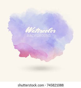 Color watercolor hand drawn isolated wash spot on white background for text design, web. Abstract cold colour brush paint paper grain texture. Sample element for wallpaper, label. Vector illustration.