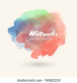 Color watercolor hand drawn isolated wash spot on white background for text design, web. Abstract cold colour brush paint paper grain texture. Sample element for wallpaper, label. Vector illustration.