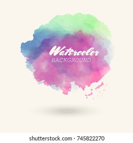 Color watercolor hand drawn isolated wash spot on white background for text design, web. Abstract cold colour brush paint paper grain texture. Sample element for wallpaper, label. Vector illustration.