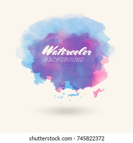Color watercolor hand drawn isolated wash spot on white background for text design, web. Abstract cold colour brush paint paper grain texture. Sample element for wallpaper, label. Vector illustration.