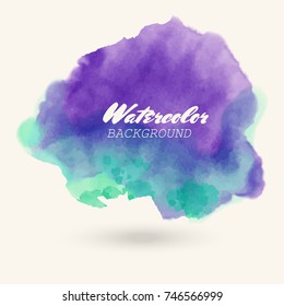 Color watercolor hand drawn isolated wash spot on white background for text design, web. Abstract cold colour brush paint paper grain texture. Sample element for wallpaper, label. Vector illustration.