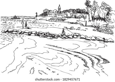 color watercolor landscape of gulf of finland coast