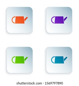 Color Watering can icon isolated on white background. Irrigation symbol. Set icons in square buttons. Vector Illustration