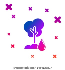 Color Watering Tree icon isolated on white background. Forest symbol. Irrigation symbol. Gradient random dynamic shapes. Vector Illustration