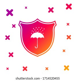 Color Waterproof icon isolated on white background. Shield and umbrella. Protection, safety, security concept. Water resistant symbol. Gradient random dynamic shapes. Vector Illustration