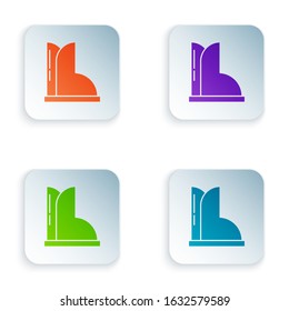 Color Waterproof rubber boot icon isolated on white background. Gumboots for rainy weather, fishing, gardening. Set icons in square buttons. Vector Illustration