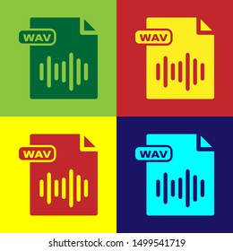 Color WAV file document. Download wav button icon isolated on color background. WAV waveform audio file format for digital audio riff files.  Vector Illustration