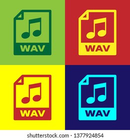 Color WAV file document icon. Download wav button icon isolated on color backgrounds. WAV waveform audio file format for digital audio riff files. Vector Illustration