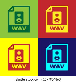 Color WAV file document icon. Download wav button icon isolated on color backgrounds. WAV waveform audio file format for digital audio riff files. Vector Illustration