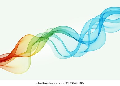 Color wave design element on white background. Transparent lines abstract wave shape.Blue and green color