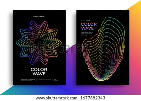 Color wave lines flyer design. Music waveform for cover, poster. Abstract gradient line shapes.