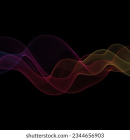 Color wave on a black background. Abstract vector pattern.