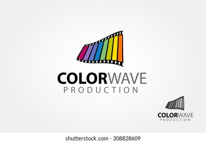 Color Wave Production Vector Logo Template. Cinema Color Wave Logo Template Or Film Production Studio, Or Logo Of Media Company.