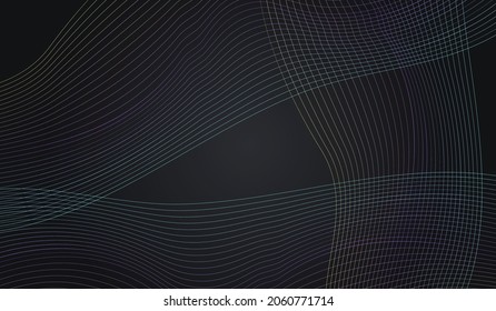 Color Wave Smoke Vector Black Background. Gradient Wavy Sound Brochure. Waveform Creative Template. Neon Line Movement Design.
