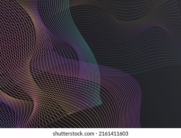 Color Wave Smoke Vector Black Background. Rainbow Dynamic Element Creative Template. Flow Abstract Texture. Neon Curve Motion Pattern.