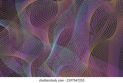 Color Waveform Geometric Vector Black Background. Gradient Stripe Movement Banner. Flow Technology Cover. Rainbow Wavy Smoke Pattern.