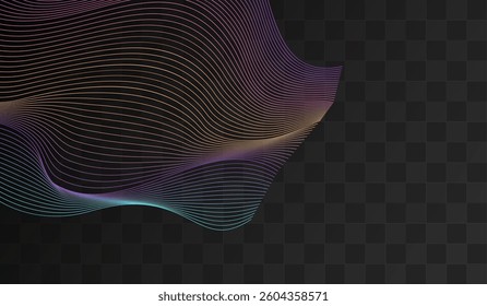 Color Waveform Geometric Vector Transparent Background. Rainbow Line Modern Cover. Curve Movement Backdrop. Bright Wavy Music Banner.