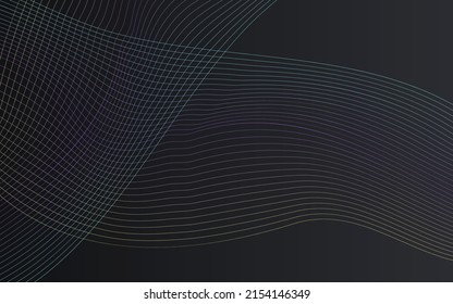 Color Waveform Smooth Vector Black Background. Rainbow Wavy Sound Template. Curve Smoke Backdrop. Digital Dynamic Element Geometric Design.
