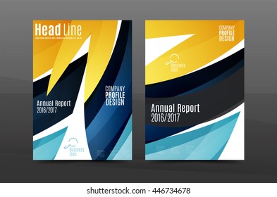 Color waves abstract background geometric A4 business print template. Brochure or annual report cover, vector business flyer layout, geometric abstract poster, identity illustration