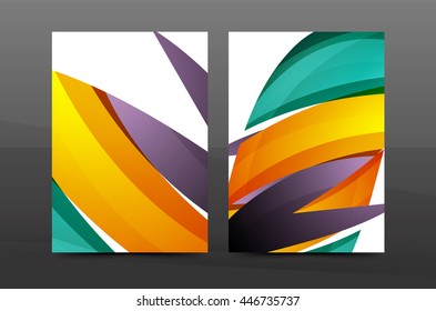 Color waves abstract background geometric A4 business print template. Brochure or annual report cover, vector business flyer layout, geometric abstract poster, identity illustration