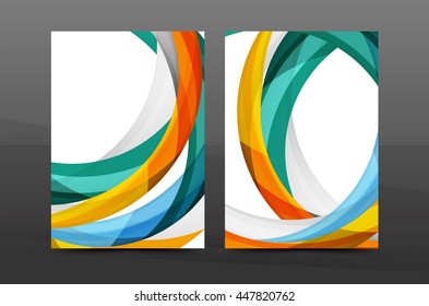 Color waves abstract background geometric A4 business print template. Brochure or annual report cover, vector business flyer layout, geometric abstract poster, identity illustration