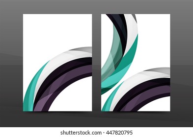 Color waves abstract background geometric A4 business print template. Brochure or annual report cover, vector business flyer layout, geometric abstract poster, identity illustration
