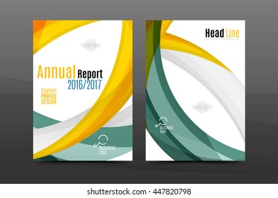 Color waves abstract background geometric A4 business print template. Brochure or annual report cover, vector business flyer layout, geometric abstract poster, identity illustration