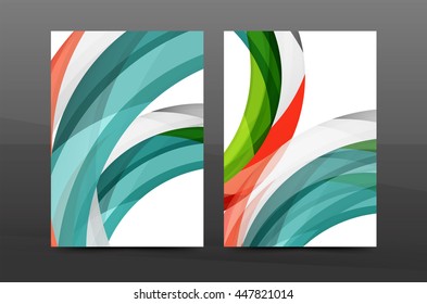 Color waves abstract background geometric A4 business print template. Brochure or annual report cover, vector business flyer layout, geometric abstract poster, identity illustration