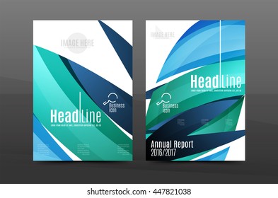 Color waves abstract background geometric A4 business print template. Brochure or annual report cover, vector business flyer layout, geometric abstract poster, identity illustration