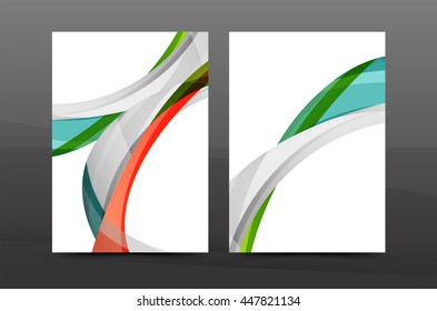 Farbwellen abstrakter Hintergrund geometrische A4-Vorlage für den Geschäftsdruck. Broschüre oder Titelblatt des Jahresberichts, Layout des Vektorgeschäftes, abstraktes geometrisches Poster, Identitätsgrafik