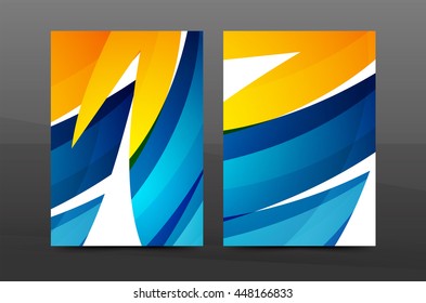 Plantilla de impresión empresarial A4 de fondo abstracto con ondas de color. Portada de folletos o informes anuales, disposición del volante de actividades vectoriales, afiche abstracto geométrico, ilustración de identidad