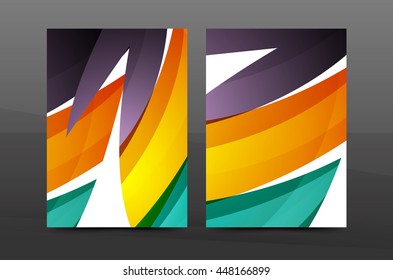 Color waves abstract background geometric A4 business print template. Brochure or annual report cover, vector business flyer layout, geometric abstract poster, identity illustration