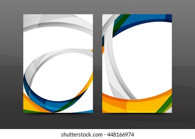 Plantilla de impresión empresarial A4 de fondo abstracto con ondas de color. Portada de folletos o informes anuales, disposición del volante de actividades vectoriales, afiche abstracto geométrico, ilustración de identidad