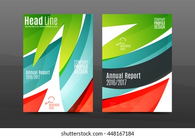 Color waves abstract background geometric A4 business print template. Brochure or annual report cover, vector business flyer layout, geometric abstract poster, identity illustration
