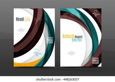 Color waves abstract background geometric A4 business print template. Brochure or annual report cover, vector business flyer layout, geometric abstract poster, identity illustration