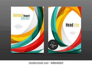 Color waves abstract background geometric A4 business print template. Brochure or annual report cover, vector business flyer layout, geometric abstract poster, identity illustration